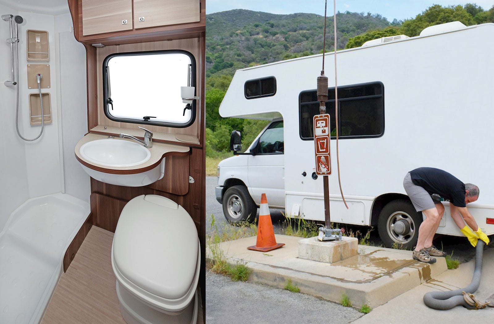 Portable RV/camper toilet and holding tank setup in Bangor, Maine